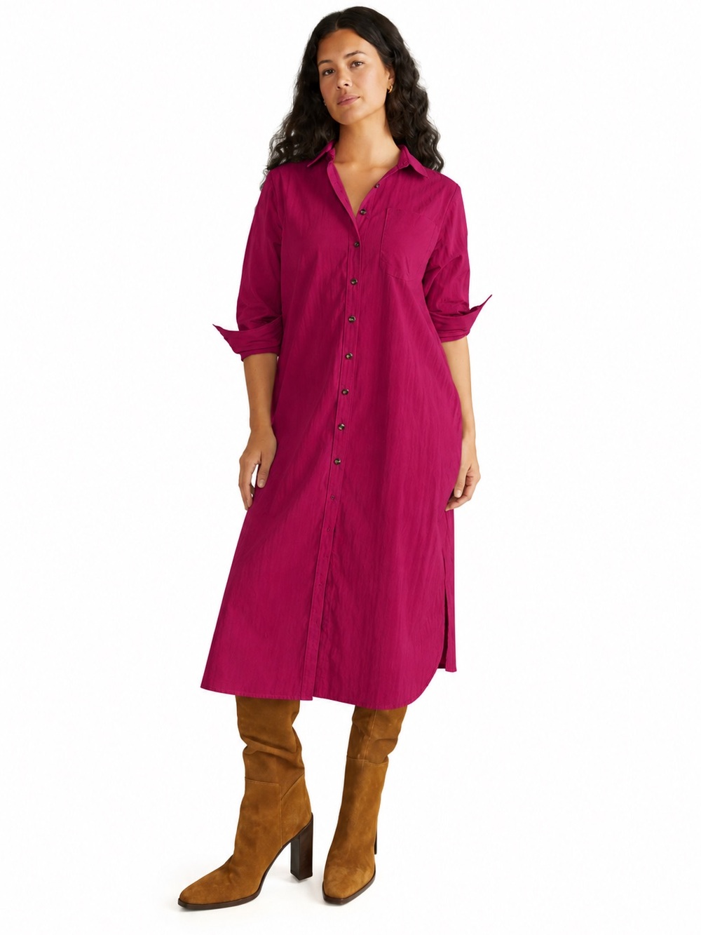 Universal Standard NWT Long Sleeve Button Down Cotton Shirt Dress Berry Size XL
